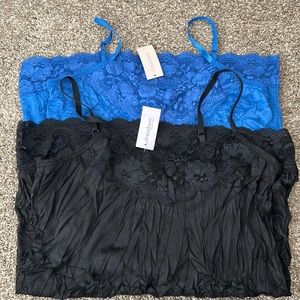 NWT bundle of two Dressbarn blue and black lace camisole tops, large